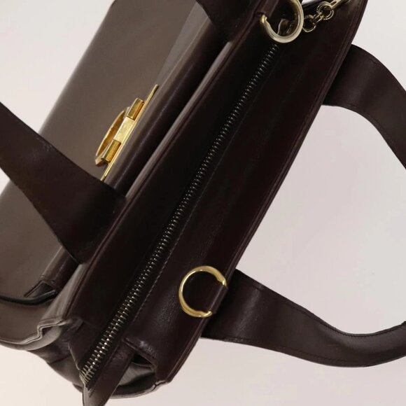 Salvatore Ferragamo Gancini Hand Bag Leather 2way Brown Gold Auth - Picture 14 of 16